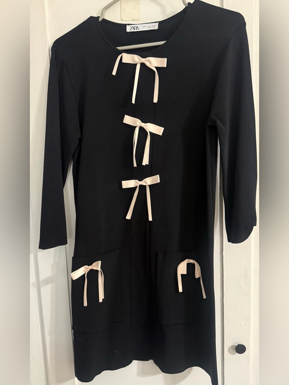 Zara Black Mini Dress with Cream Bow Details